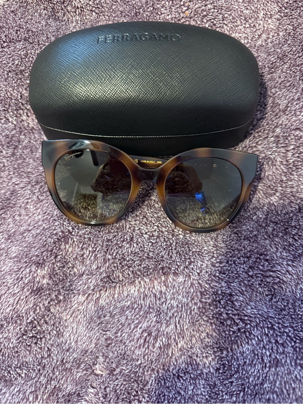 Salvatore Ferragamo Tortoiseshell Cat-Eye Sunglasses with Dark Lenses